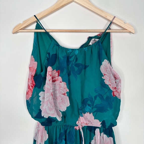 Sweet Storm Green/Pink flower print lined to knee dress drawstring size Med - Picture 4 of 11